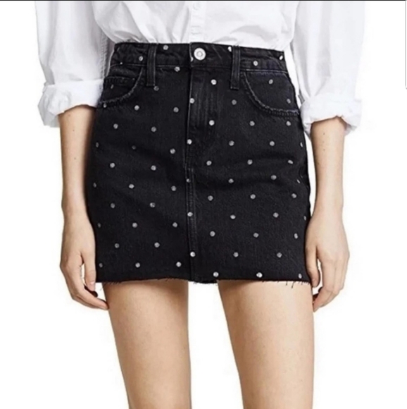 Current/Elliott Dresses & Skirts - Current Elliot Black and Silver Polka Dot Denim Mini Skirt 32-NWT